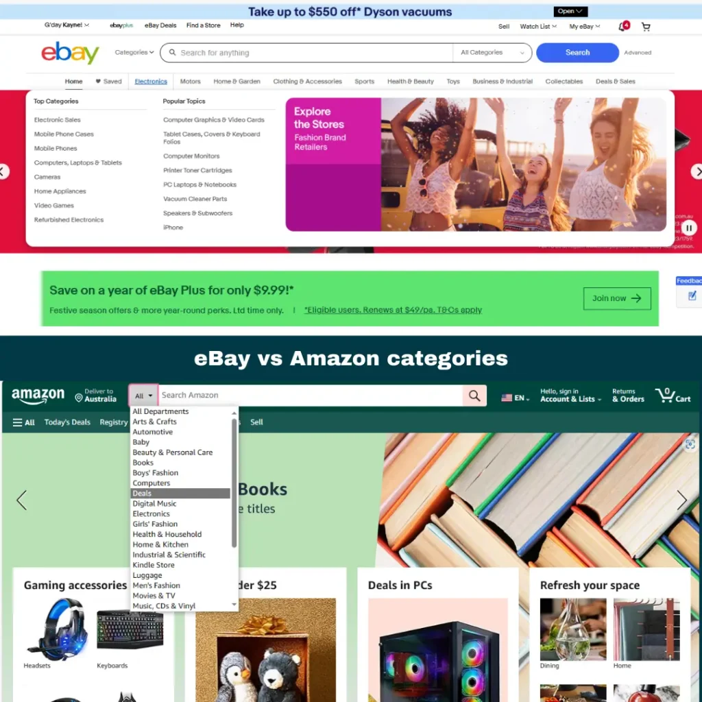 eBay vs Amazon Australia categories